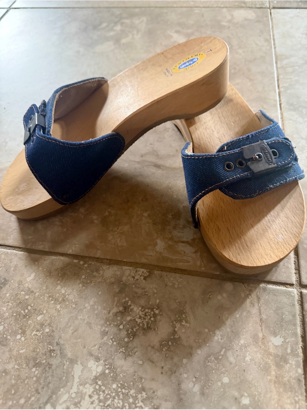 Dr. Scholls Original Denim Wood Sandals - Picture 7 of 8